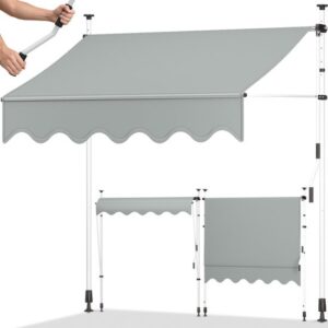 Tillvex Balkonluifel 150 cm, lichtgrijs, met handslinger, zonder boren, UV-bestendig, waterdicht