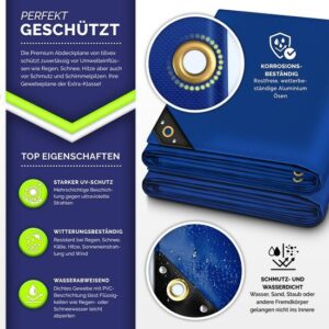 tillvex® Afdekzeil met ringen, 10 spanrubbers, 15 m touw, waterdicht en scheurvast, premium pvc