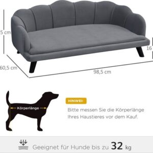 PawHut - Hondenbank met Rugleuning - Zachte Bekleding - Grijs