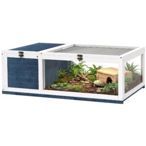 PawHut Houten Schildpaddenhuis met Hoofdhutten - Blauw