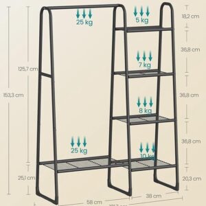 Furnstar Kledingrek - Wasrek met 5 Planken - Zwart Metalen Frame - 40 x 101,7 x 153,3 cm
