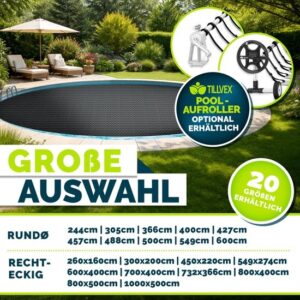 Tillvex Premium Zonnezeil voor Zwembad, Rond, 488 cm, 400 µm, Op Maat Snijdbaar