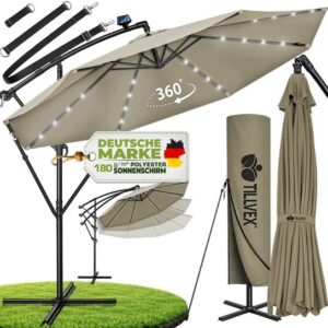 Tillvex Aluminium Zweefparasol met LED Solar Ø 300 cm + Hoes en Windbescherming