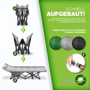 tillvex® Campingbed, opvouwbaar met draagtas, tot 200 kg, extra breed, voor binnen en buiten