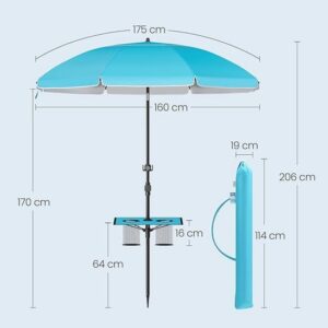 ONGMICS 160 cm strandparasol, UPF 50+, opvouwbaar, in hoogte verstelbaar, blauw