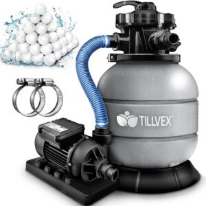 Tillvex zandfilter voor zwembad 7.900L/h incl. 400g filterkogels grijs met 7-wegklep