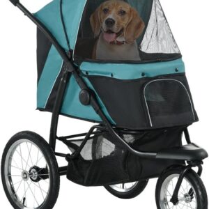 PawHut Opvouwbare hondenwagen voor honden en katten tot 20 kg - Donkergroene buggy met wielen