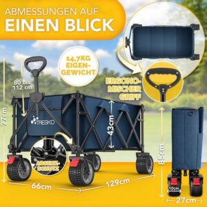 TRESKO® Opvouwbare Bolderwagen 300L met Rem | Inklapbare Handwagen 150kg met Rubber Banden