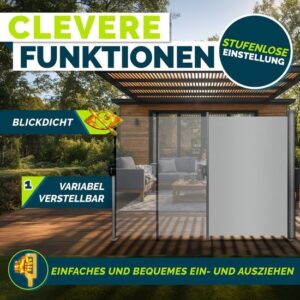 tillvex® Uitschuifbare Zijluifel 180 x 300 cm met Regenhoes voor Balkon en Tuin