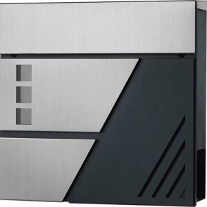 Songmics Wandbrievenbus met kijkvenster RVS - 37x37 cm - zilver/antraciet met sleutels