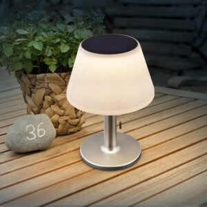 Solar tafellamp voor buiten, IP44 waterdicht, RVS wit, 10x LED warm wit, 19,5x28 cm