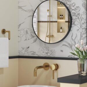 SONGMICS Ronde Wandspiegel Ø 50 cm, Metalen Frame, Modern, Inktzwart voor Badkamer en Woonkamer