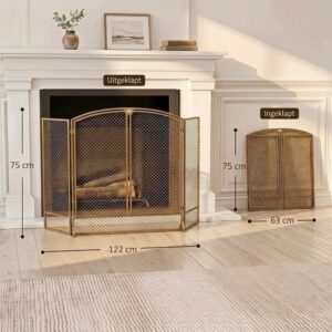 HOMCOM Haardscherm van Metaal - 122 x 10 x 75 cm - Goudkleurig
