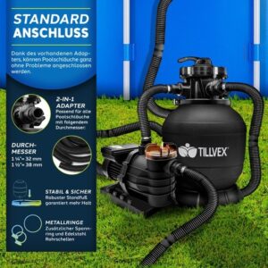 Tillvex Zandfiltersysteem 13.200L/h tot 40.000L + 1200g Filterkogels - Zwart