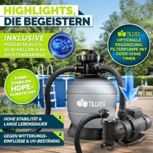 tillvex® Zandfilter voor Zwembad zonder Pomp + Filterballen | Inclusief Adapter Ø32-38mm