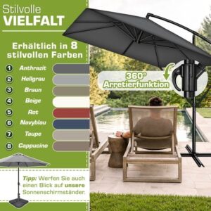 tillvex® Rechthoekige Aluminium Parasol Ø 330 cm met Afdekking en Windscherm