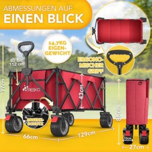 TRESKO® Opvouwbare Bolderwagen 300L met Rem | Handwagen 150kg met Rubber Banden