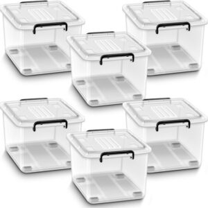 tillvex® Set van 6 Opbergdozen met Deksel 62L - Stapelbaar, Transparant, BPA-vrij met Wieltjes