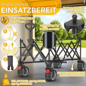 TRESKO® Opvouwbare Bolderwagen 300L met Rem | 150kg Handwagen met Massieve Banden