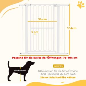 PawHut Traphek 104cm zonder boren, 76-104 cm voor honden, wit