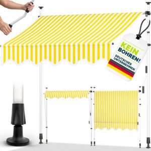 Tillvex Balkonluifel met handslinger, UV-bestendig en in hoogte verstelbaar (Geel/Wit, 200 cm)