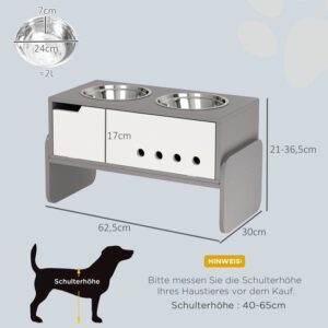 PawHut Verstelbare Hondenvoerbak met Opbergruimte en 2 RVS Schalen voor Grote Honden en Katten