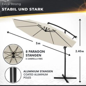 Tillvex Parasol Ø 300 cm met zwengel, hoes en windbescherming - Waterdicht en UV-beschermend