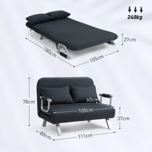 HOMCOM 3-in-1 slaapsofa 2-zits 185x105cm zwart
