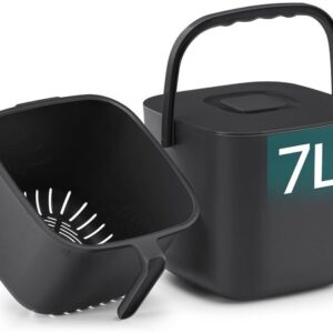 SONGMICS Plastic Compostbak 7L met geurvrij deksel, 24 x 22 x 19,5 cm, Zwart