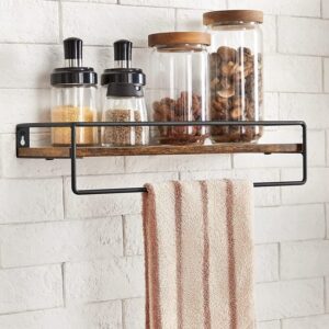 VASAGLE Set van 2 Wandplanken met Stang, Vintage Bruin-Zwart voor Keuken en Woonkamer