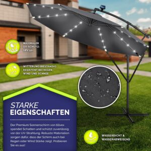 Tillvex Aluminium Zweefparasol met Afdekking en LED, Ø 300 cm, met Standaard en Windscherm