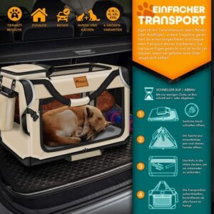 TRESKO® Opvouwbare hondenbox met likmat en spatel, L, 70 x 52 x 52 cm, beige