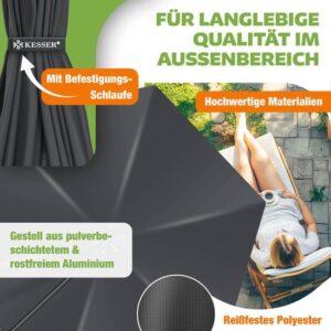 KESSER® 300cm x 300cm Draaibare Zweefparasol met Voet en Beschermhoes - Antraciet