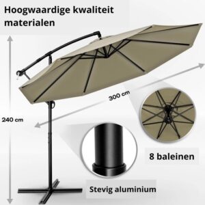 Tillvex Parasol Ø 300 cm met zwengel, hoes en windbescherming - Waterdicht en UV-bestendig