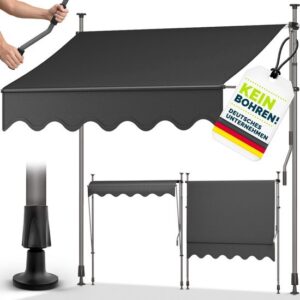 Tillvex Balkonluifel 150 cm antraciet met handslinger, zonder boren, UV-bestendig en verstelbaar
