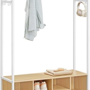 Kledingrek met schoenenplank en open vakken - Eikenwit - 32 x 100 x 180 cm - Industrieel