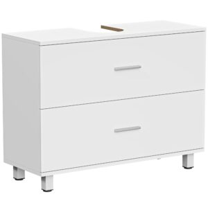 HOMCOM Wasbak met 2 schubben en voetenbank, 80 x 30 x 60 cm, wit