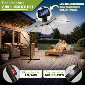 tillvex® Rechthoekige Aluminium Parasol Ø 330 cm met LED en Afdekking, 360° Draaibaar