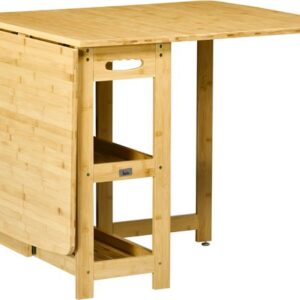 HOMCOM Uitschuifbare bamboe klaptafel met opbergplanken - Naturel