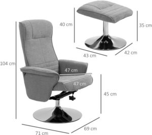 HOMCOM relaxfauteuil met voetenbank, 360° draaibaar - Grijze tv-fauteuil en ligstoel