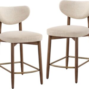 VASAGLE Barkrukset van 2 met rugleuning, linnenlook, cappuccino-beige en walnoot