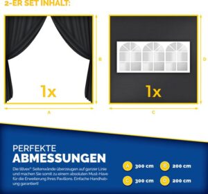 tillvex® 2x Zwarte Zijwand voor 3x3m & 3x6m Pavillon | Waterafstotend met Rits en Raampjes