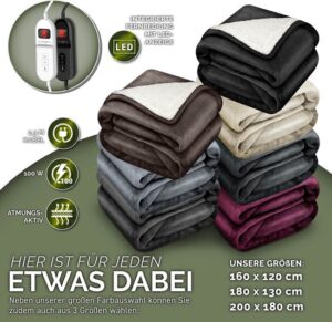 sinnlein® Elektrische Deken 160x120cm met Automatische Uitschakeling en 9 Temperatuurniveaus