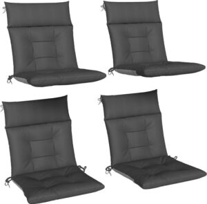 Outsunny Set van 4 Donkergrijze Zitkussens voor Tuinstoelen met Hoge Rug