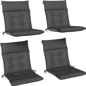 Outsunny Set van 4 Donkergrijze Zitkussens voor Tuinstoelen met Hoge Rug