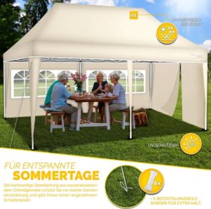 Tillvex pop-up vouwpaviljoen 3x6m beige, waterdicht, UV50+, met 3 zijwanden en draagtas
