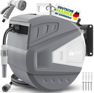 tillvex® Water Slanghaspel Grijs 30m met Wandbevestiging en Transportgreep