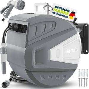 tillvex® Water Slanghaspel Grijs 30m met Wandbevestiging en Transportgreep