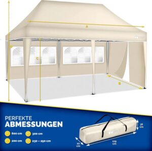 Tillvex pop-up vouwpaviljoen 3x6m beige, waterdicht, UV50+, met 3 zijwanden en draagtas