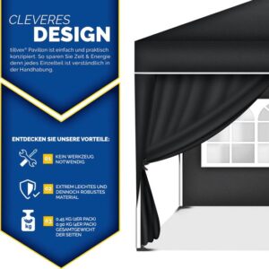 tillvex® 2x Zwarte Zijwand voor 3x3m & 3x6m Pavillon | Waterafstotend met Rits en Raampjes